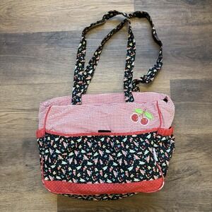 Vintage Mary Engelbreit Baby Diaper Bag Gingham Cherries Flowers Pockets